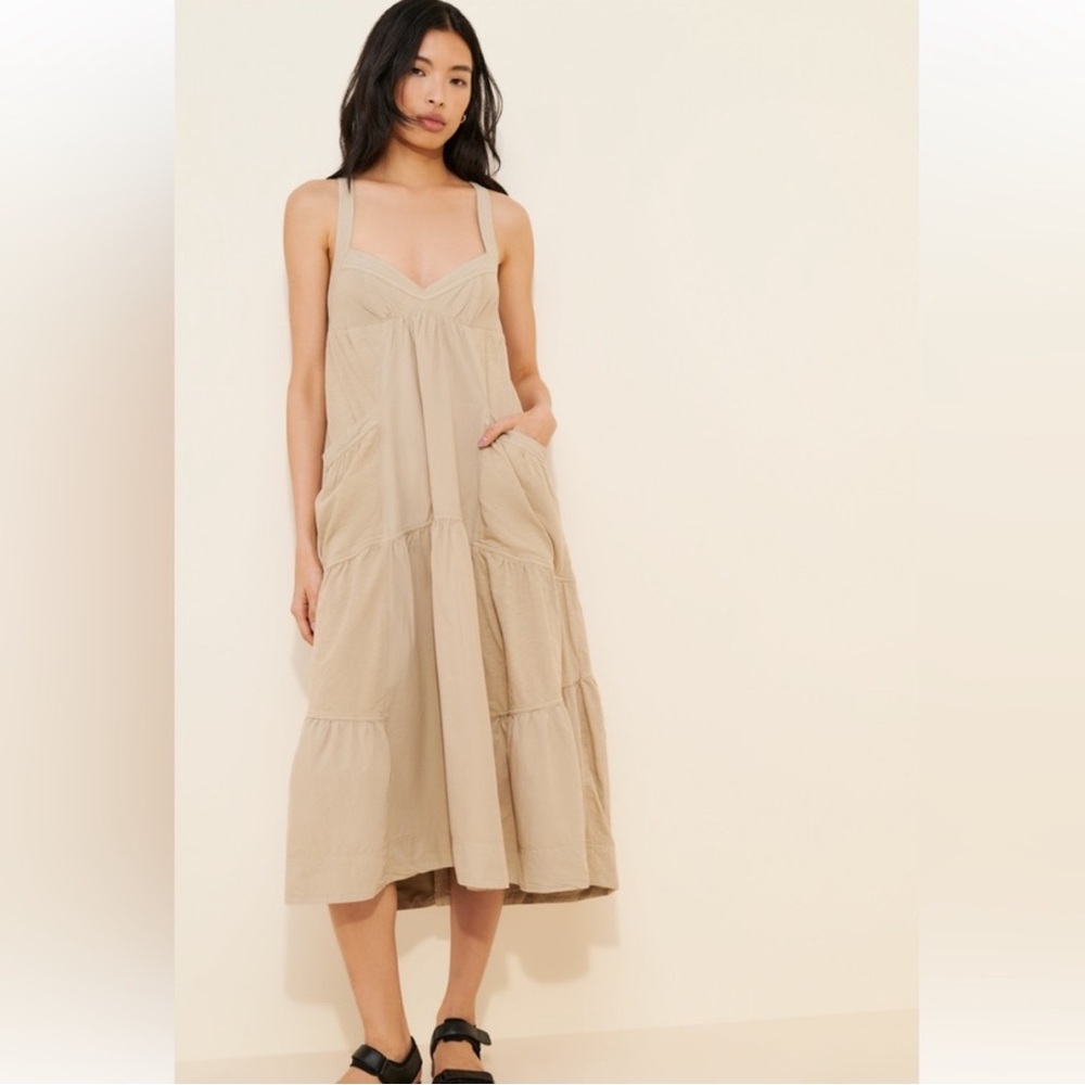 Anthropologie Beige Tiered Sundress with Pockets